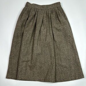 Vintage Kensington Square Petite Brown Chevron Wool Skirt Size 11-12 80s